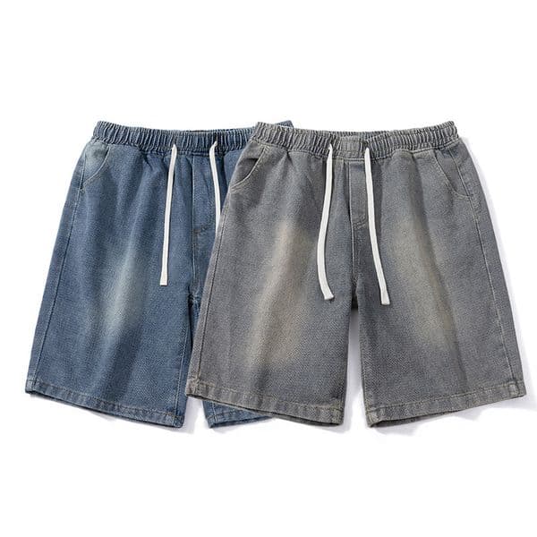 Summer retro denim mens star embroidered hip hop stitching washed trend high street casual sports shorts 240828