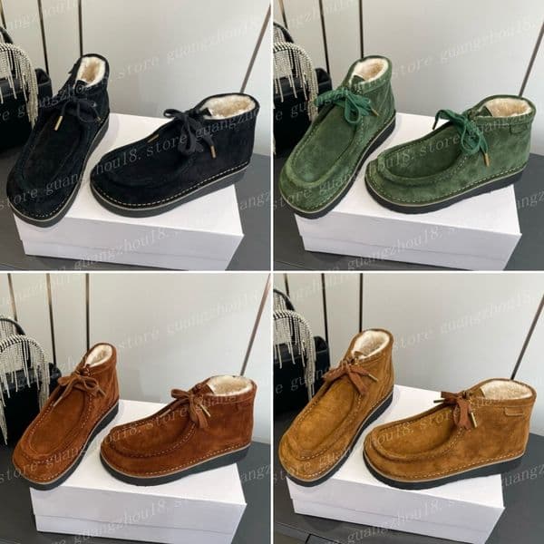 (Top Version) 10A Premium Designer Suede Leather Short Boots Wool Lining Winter Warm Square Toed Boots Fashion Outdoor Shoes 33340