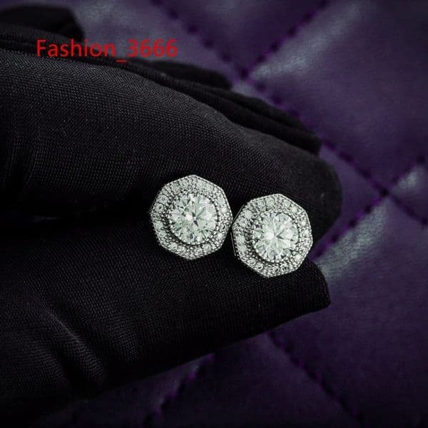 GRA 10MM VVS Moissanite Octagon Cluster Halo Stud Earrings 925 Sterling Silver Pass Diamond Tester for Women Men Hip Hop Style