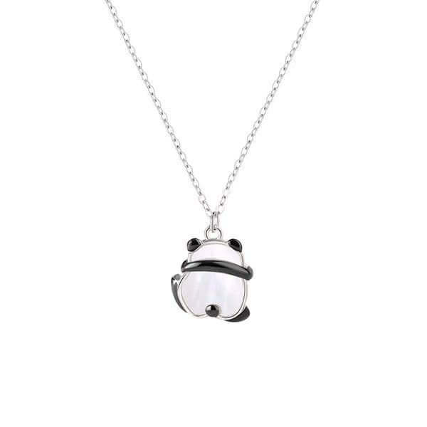 TaiYang New S925 Sterling Silver Panda Necklace, Enamel Cartoon Pendant Collarbone Chain for Women Daily Wear