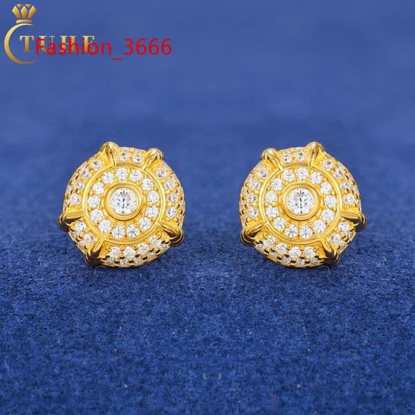 New Fashion Men Hip Hop Jewelry Black Gold Plated 925 Sterling Silver Moissanite Diamond Circle Dragon Claw Stud Earrings