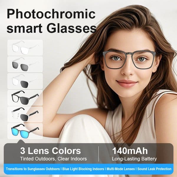 AI Translation Smart Glasses with Photochromic Lenses - Bluetooth Calling & Music