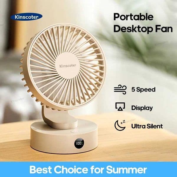Portable mini desktop fan silent strong wind cordless power supply charging fan 5-speed cooler small fan suitable for student office gifts W250403