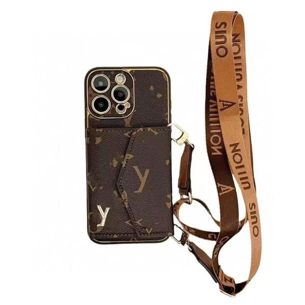 Compatible with iPhone 16 Pro Max 15 14 Plus 13 12 Pro Monograms Phone Case Wallet Leather Cross Body Rope with Card Slot Magnetic Buckle Men Women Flip Shockproof Cover