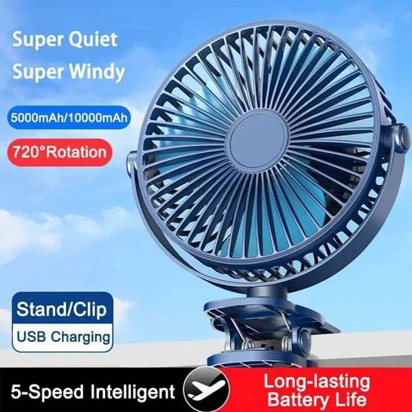 Portable USB desktop fan clip on 5000/10000mAh charging mini desktop fan with 720 degree rotation and 5-speed adjustable clip on fan W250403