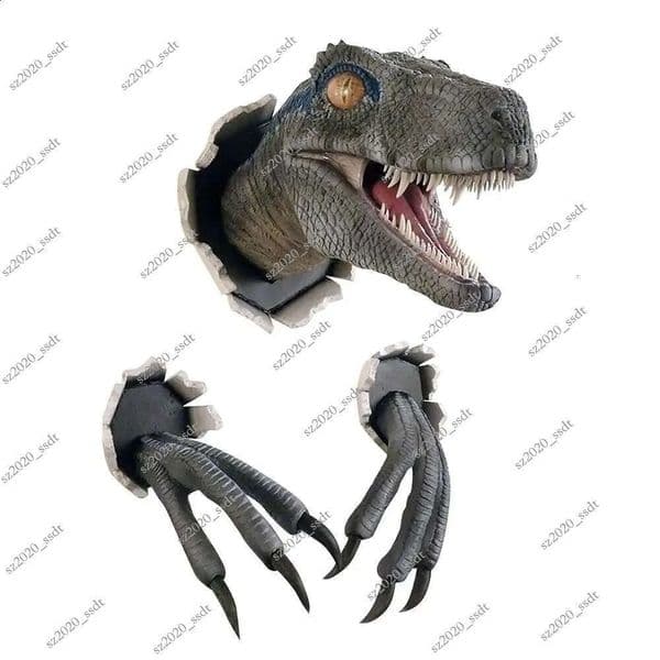 3D Wall Mounted Dinosaur Sculpture Installation Resin Dinosaur Decoration Prop Explosion Hanging Claw Dinosaur Head Home Decoration Statue-2115