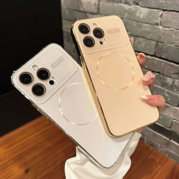 Large Window Magsafe Case For Iphone 17 16 15 14 Pro Max Plating Magnectic Wireless Charging Glass Lens Protect Cover Iphone 17 Pro Case Designer Phone Case