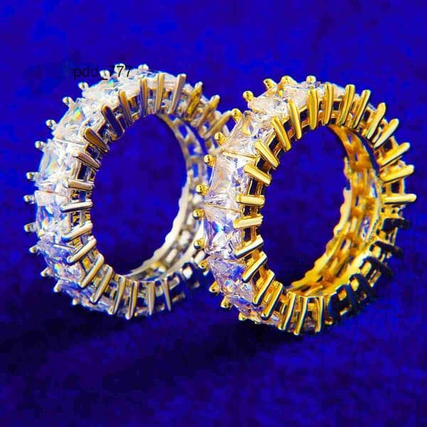 HipHop Style Single Row Moissanite Ring Real Gold Plated Fashionable Personality Exquisite Trendy Ring