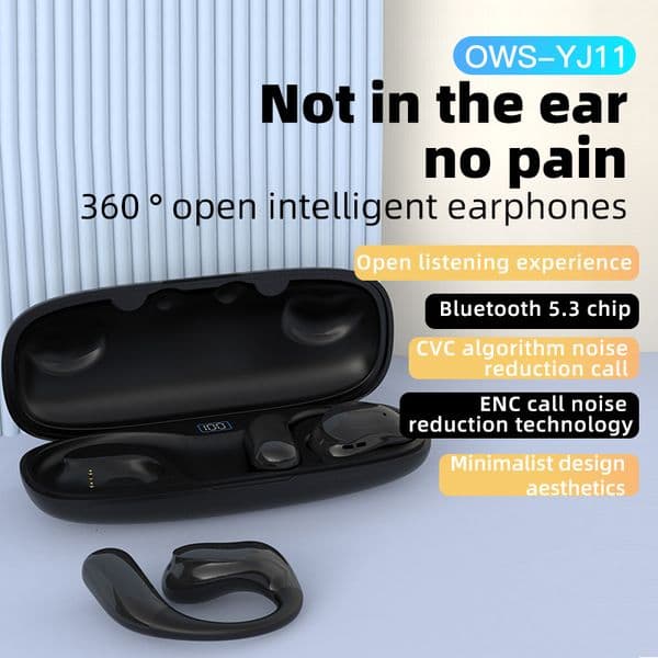 YJ11 Translation Bluetooth Hanging Type No In Ear OW External Sound Earphones with Dual Earrings and Storage Sport Stereo