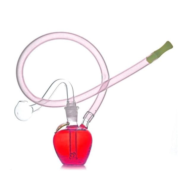 Small Mini Apple Shape Oil Burner Bong Water Pipes with 10mm Male Thick Pyrex Glass Oil Burner Pipe Silicone Tube for Smoking Accessories 2pcs