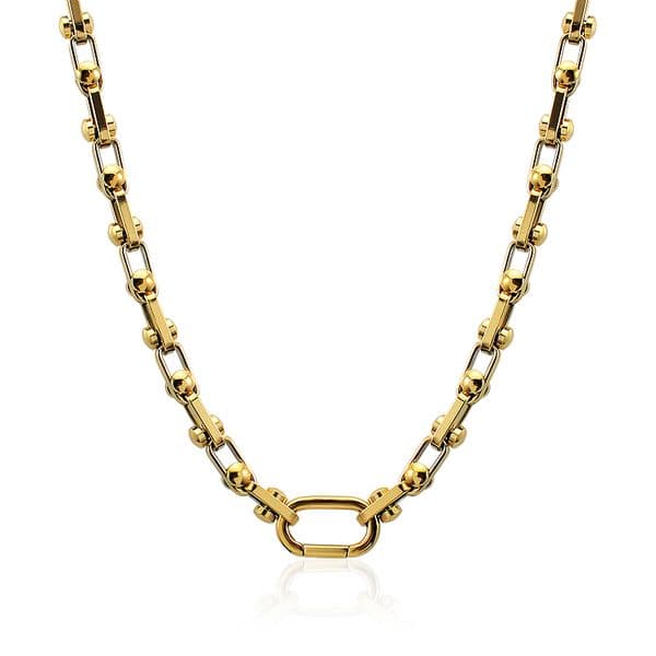 High Quality Stainless Steel 18K Gold Plated Non Tarnish Thick Nut Link Chain Necklace Bracelet Set Women Men