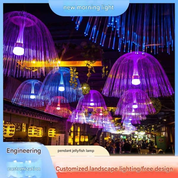 Outdoor fiber optic jellyfish lamp, fiber optic dandelion lamp, pendant lamp, restaurant and bar ocean atmosphere decorative landscape lamp