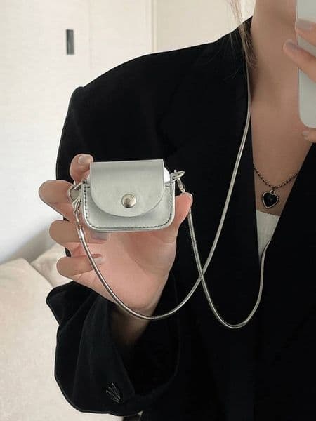 Silvery Leather Crossbody Necklace Cord Lanyard Case Cover for 1 3 4 AirPods Pro 2