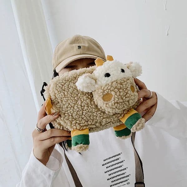 Cute Cartoon Kids Crossbody Bags Winter Plush Princess Girl Messenger Bags Travel Mini Lamb Fleece Shoulder Bags Po Props 251105