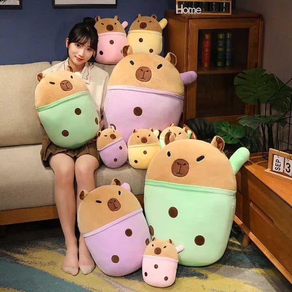 20cm simulation Capybara milk tea cup pillow plush toy small pearl milk tea cute and interesting doll creative decoration W250407