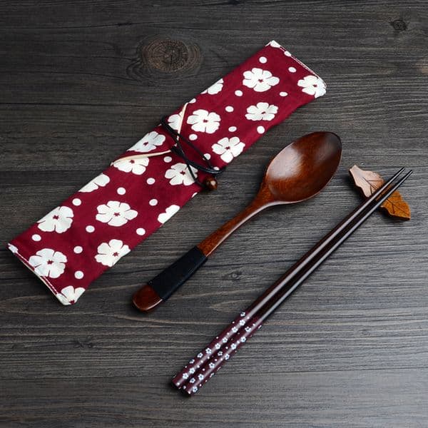 Japanese Natural Wooden Tableware With Cloth Packing Kit Restaurant Dining Room Dinnerware Set Christmas Gift