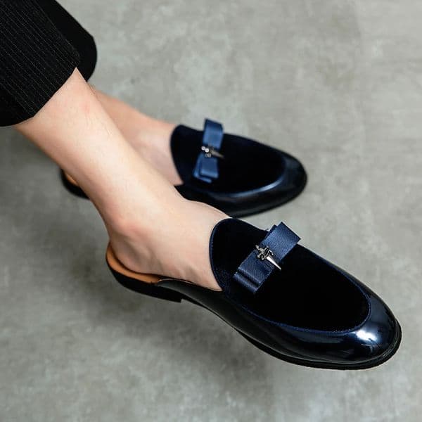 Mules Shoes For Men's New British Style Corduroy Vamp Fashion Blue Solid #38-47 Big Size Daily Outdoor Homme
