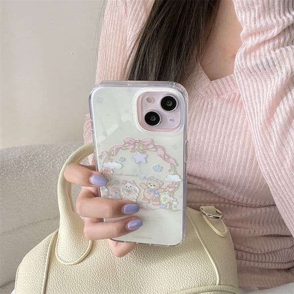 New double-layer bow bear rabbit phone case suitable for iPhone, Apple Pro Max phone case, high-end feel designer Apple phone case