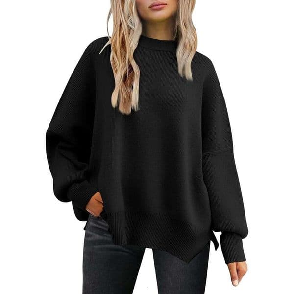 Women's Oversized Batwing Sweaters 2025 Fall Outfits Trendy Crewneck Knit Side Slit Fashion Pullover Tops Designer Sweater Women Bear Sweater
