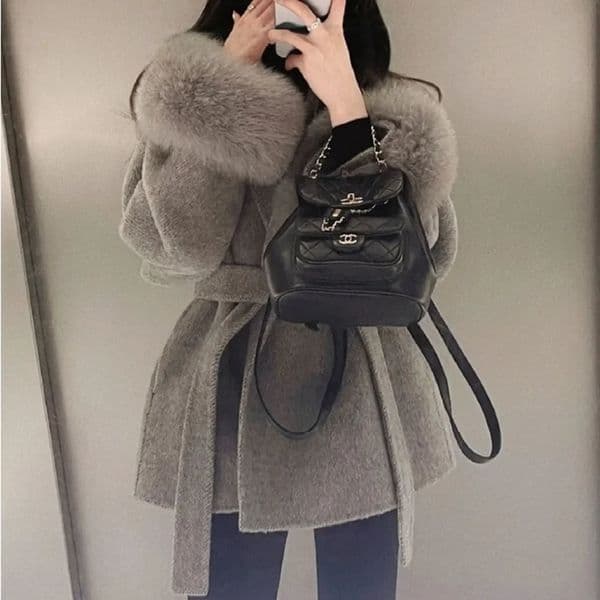 High End Double-sided Wool Strapping Wool Fur Coat Womens Removable Cuffs Fox Fur Temperament Cashmere Short Jacket 251106