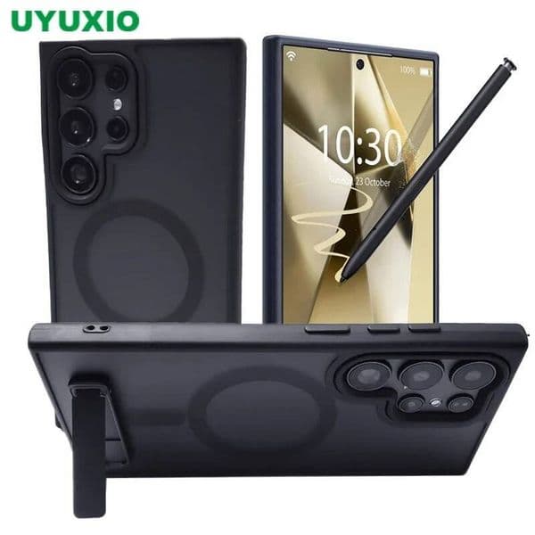 UYUXIO Magnetic Mobile Phone Case Kickstand for Samsung Galaxy S25 S24 S23 Ultra FE S22 Plus Cover Stand Cases with Holder