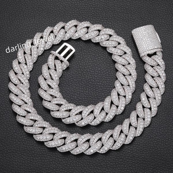Silver Plated Mens Hip Hop High Quality 15mm 18mm Iced Out Cuban Chains Necklace for Men