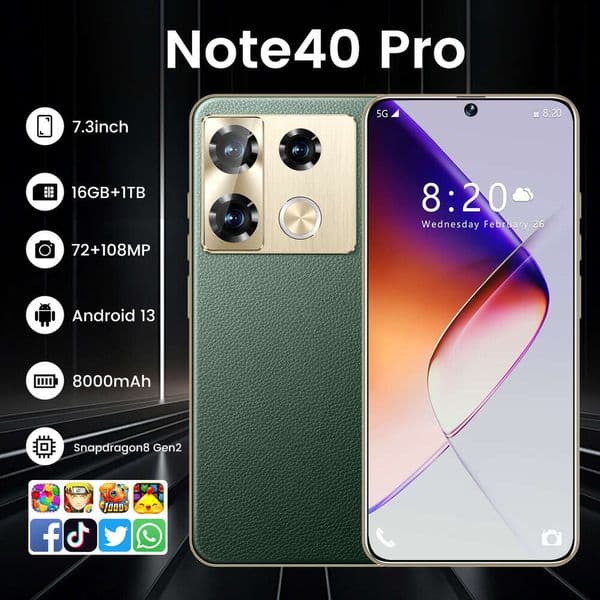 Note40 Pro 16GB+1TB perforated screen Android 8.1 smart Cell Phones Unlock Touch Screen Phone Androids Camera Telephone HD Display Face Recognition
