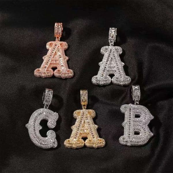 Custom Initial Silicon S925 Pass Diamond Tester VVS Iced Out Hip Hop Jewelry Bubble Letter Pendant A-Z