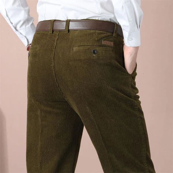 Casual Mens Corduroy Fabric Loose Pants Korean Dad Husband Daily Long Pants Male Thick Stretch Business Straight Trousers 251106