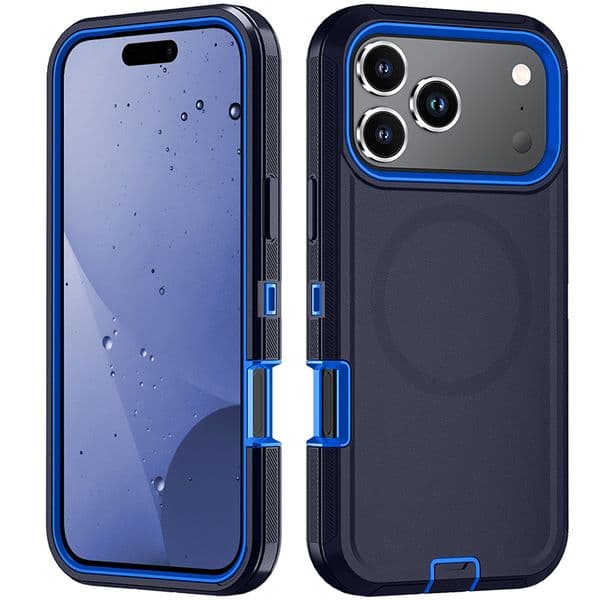 Magsafe magnetic mobile phone case For iPhone 17 Pro Max Phone 3-Layer Heavy Duty Shockproof Full-Body Protection Rugged Cover iPhone17PM 6.9inch(Hot sell Dark Blue)