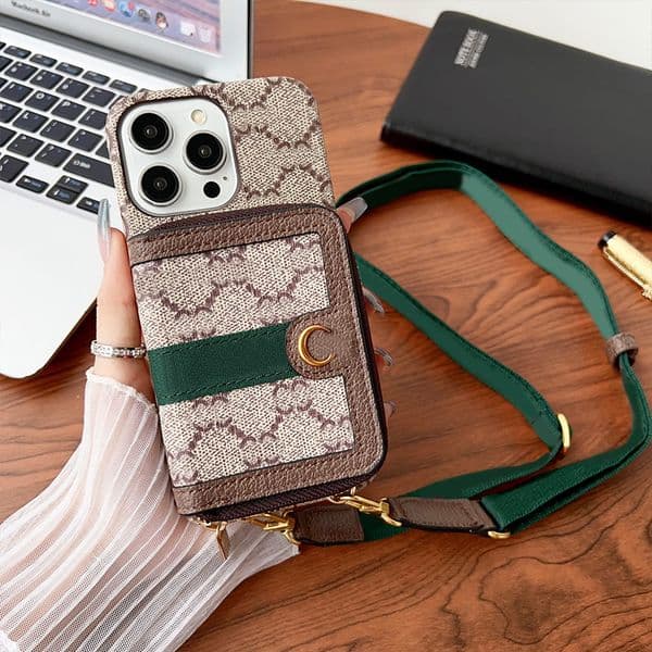 Designer Phone Case for iPhone 17 Pro Max - Fits 16-11 Pro Max, Genuine Leather Wallet with Card Holder, Crossbody Strap & Detachable Lanyard sling zipper wallet 2026