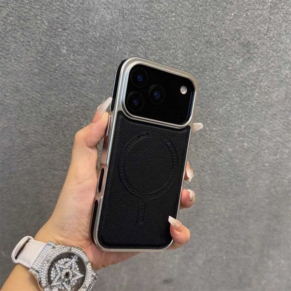 Luxury Leather Magnetic Phone Case for iPhone 17 16 15 Pro Max Plating Frame Business Charging Shockproof Cover H251110