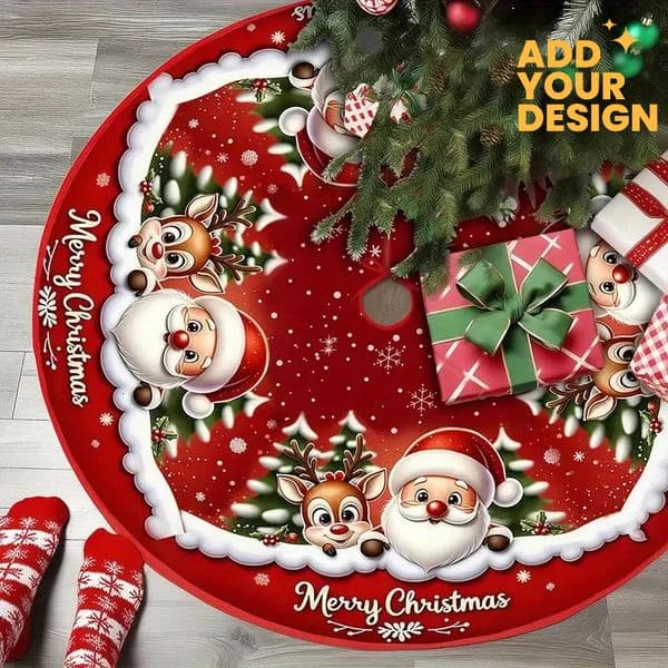 Custom Santa Claus Skirt, Reindeer Pattern, Christmas Tree Skirt Cushion for Festive Decoration