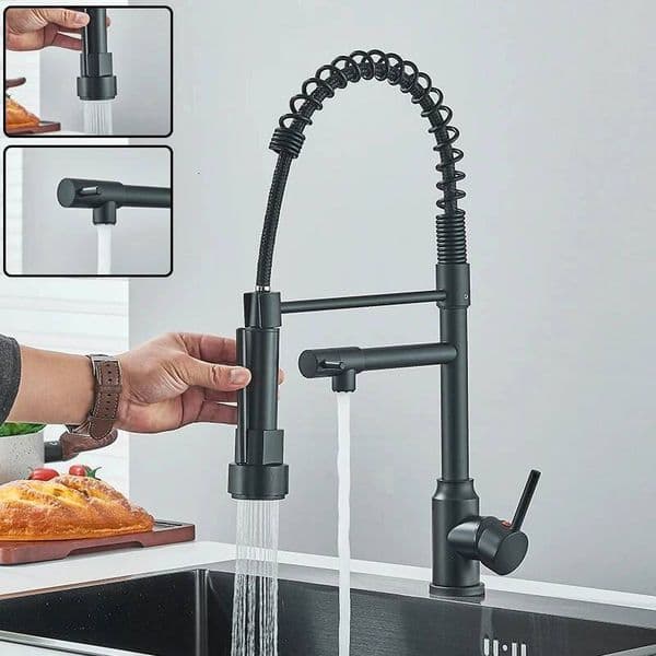 Black Kitchen Sink Faucet Pull Down Hot And Cold Water Mixer Mode Tap With Dual Spout Rotation Flexible Deck Mounted