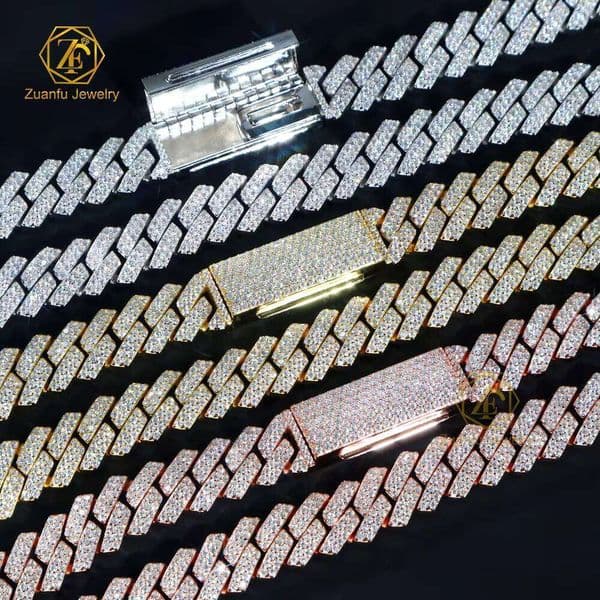 Factory Wholesale Drop Shipping VVS Moissanite Diamond 925 Cuban Chain 10mm 12mm 13mm 15mm Hip Hop Necklace Men's Jewelry