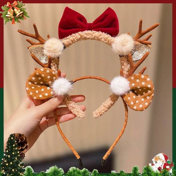 Christmas 1/2 pcs Antler Bow Design Hairband for Cute Girls Perfect Holiday Party Accessory Ideal Gift ddmytues