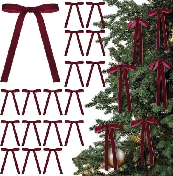 Christmas 24 Pcs Ornaments Vintage Velvet Ribbon Bows for Tree Garland Wreath Indoor Xmas Decorations ddmytues