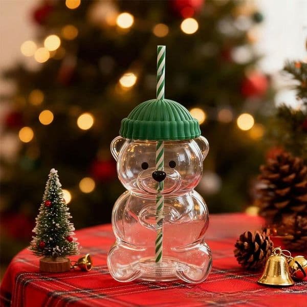 591ML Gift Green Hat Bear Glass Cup Coffee Scarf Handle Cup Milk Cup Cute Bee Straw Cup Coffee Cup