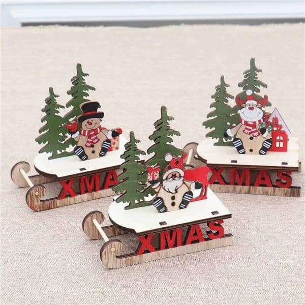Christmas Snowman Wooden Desktop Decorations Sleigh Santa Claus Deer Cart Merry Xmas New Yaer Party Decor For 2025 Navidad ddmytues