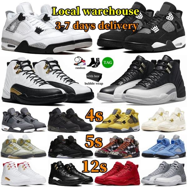 With Box 4s 5s 12s Basketball Shoes Mens Womens Trainers Local warehouse Luxury Grey Sail 4 Military Black Cat Fear White Thunder Bred Sneakers Sports