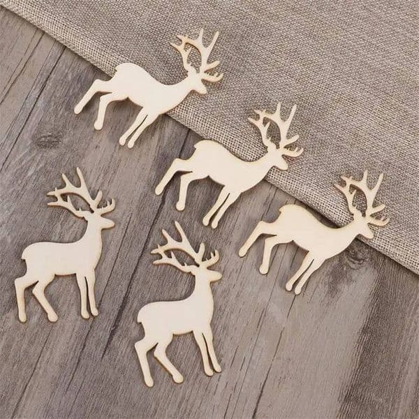 Christmas 5/10/40PCS Wooden Reindeer Cutout Veneers Slices For Patchwork DIY Decoration Craft Embellishment Tree Pendants ddmytues