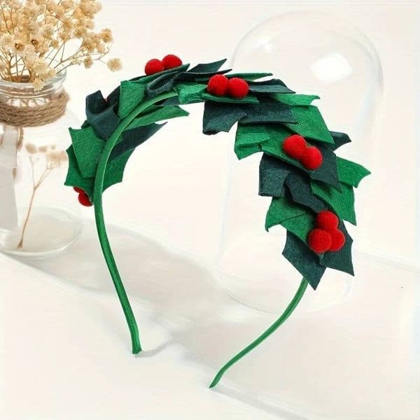 Christmas 1pc Festive Headbands with Green Leaves & Red Berries - Polyester Holiday Party Accessories, Hand Wash Only,Christmas ddmytues