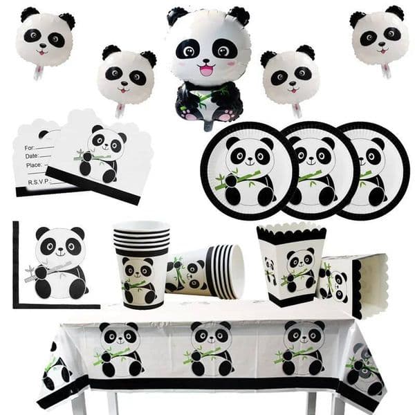 Christmas Disposable Tableware Cartoon Paper Napkins Cups Plates Tablecloths Banner Panda Theme Birthday Party Decorations Supplies ddmytues