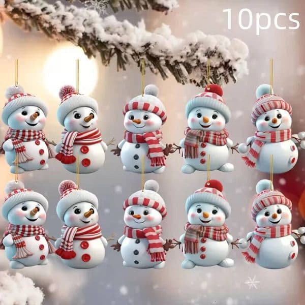 Christmas 10 rearview mirror snowman acrylic decorative car pendants, tree hanging decorations ddmytues