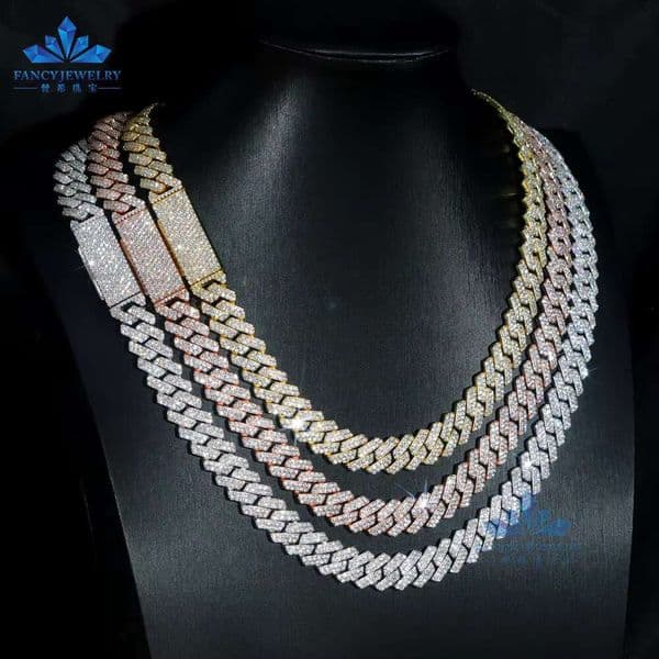 Hip Hop 12MM Bling Full Moissanite Choker Jewelry High Quality Diamonds Jewelry Iced Out Cuban Link Chain Necklace for Mens