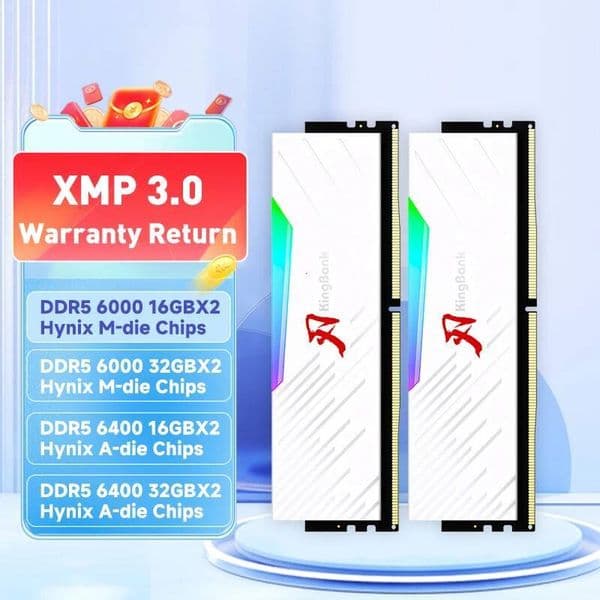 KingBank DDR5 White Hynix Chip RGB RAM Memory DDR5 RAM PC 16GB 32GB 64GB 6000MHz 6400 MHz RAM for Desktop