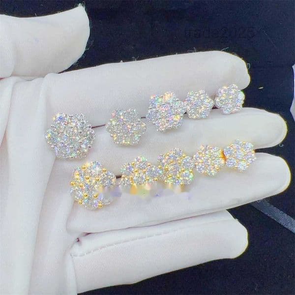 Black Friday Zuanfa Popular Pass Diamond Tester Fine Jewelry 925 Silver 8mm 12mm 15mm Flower Earrings VVS Moissanite Stud Earrings