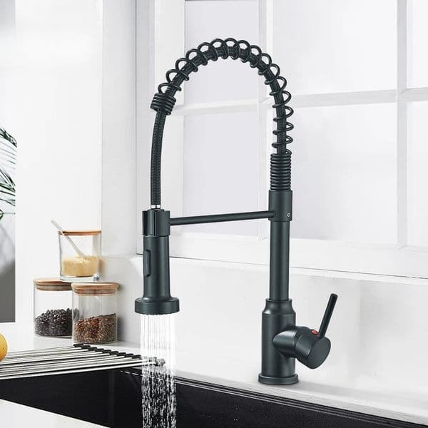 Black Flexible Faucet Pull Down Spring Hot Cold Water Mixer Swivel Stream Sprayer Nozzle Kitchen Sink Tap Crane