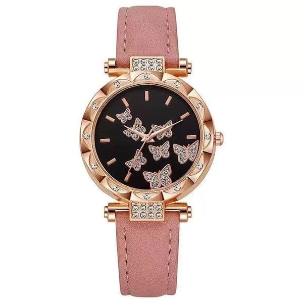 2025 Wholesale new design Fashion Diamond Seven Butterfly Women's Watch Fashionable Personality Simple leather Belt with Moissanite bezel lady watches