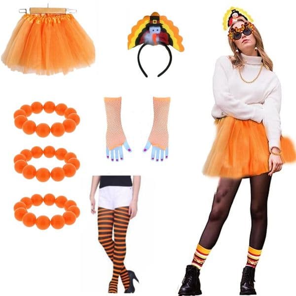 7 Thanksgiving Turkey costume sets, including Thanksgiving high socks, chiffon skirts, hair bands and other Cosplay items